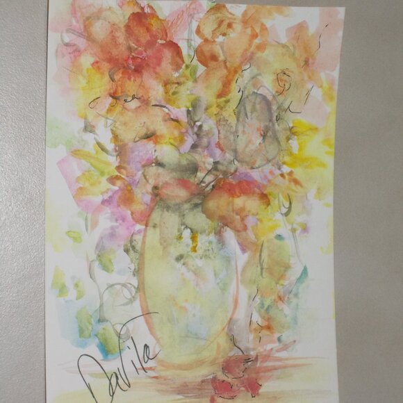 Original Collectable "Sunrise Floral" watercolor painting by Texas Artist Davila - Picture 5 of 5
